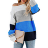 Women Casual Rainbow Color Stripe Stitching Pullover Loose Knitted Sweater