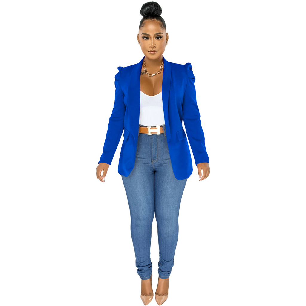 Fashion Solid Color Long Sleeve Creased Casual Top Blazer