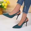 Women Fashion Plus Size Elegant Pointed Toe Strap Buckle Sling Back Stiletto Heel PU Sandals
