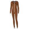 Women Pure Color Zipper Hooded Sports Fitness Jumpsuits