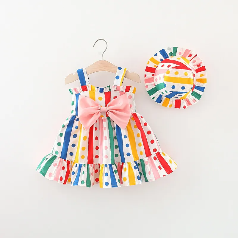 Toddlers Newborn Baby Fashion Girls Sleeveless Cute Rainbow Stripe Print Suspender Dress