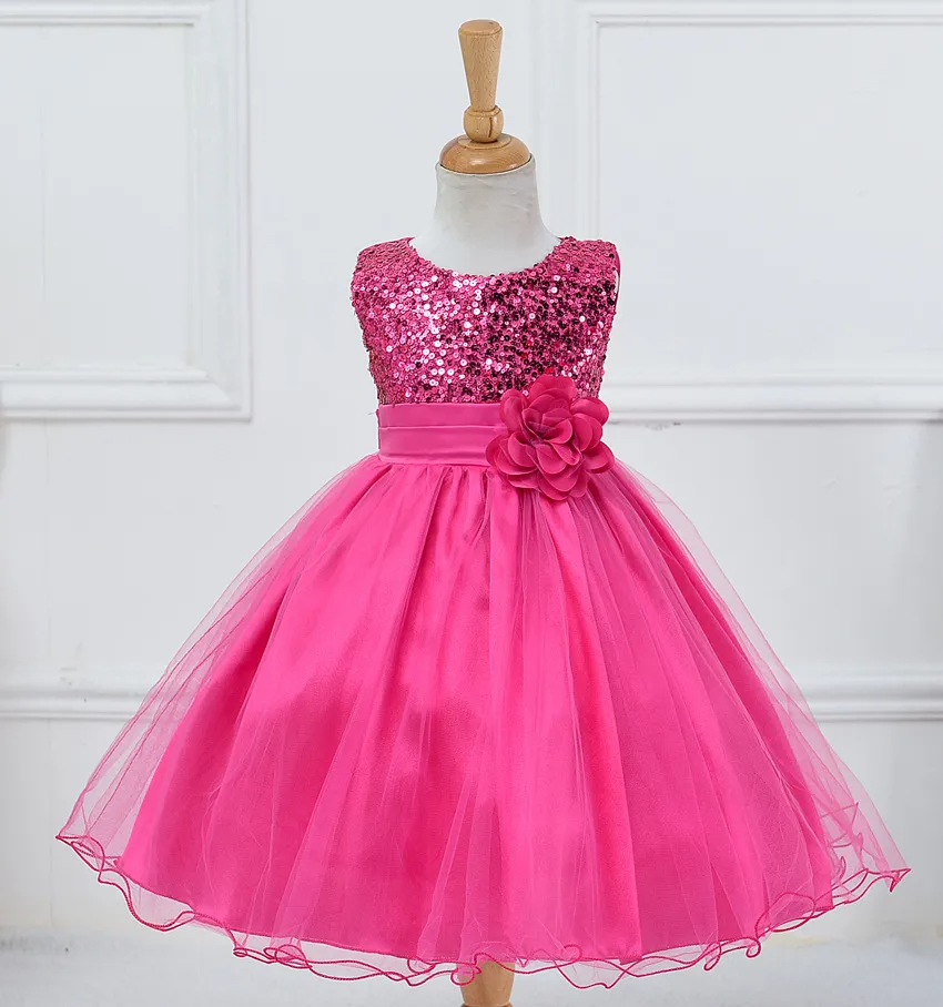 Kids Toddler Big Girls Summer Fashion Party Cute Sweet Solid Color Sequins Floral Pleated Sleeveless Mesh Party Tutu Dress