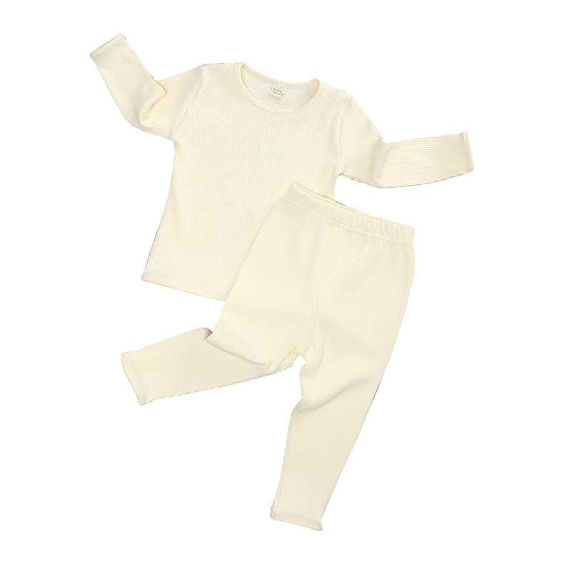 Toddlers Newborn Baby Boys Girls Solid Color Pit Strip Long Sleeve T-Shirt And Pants Pajamas Set