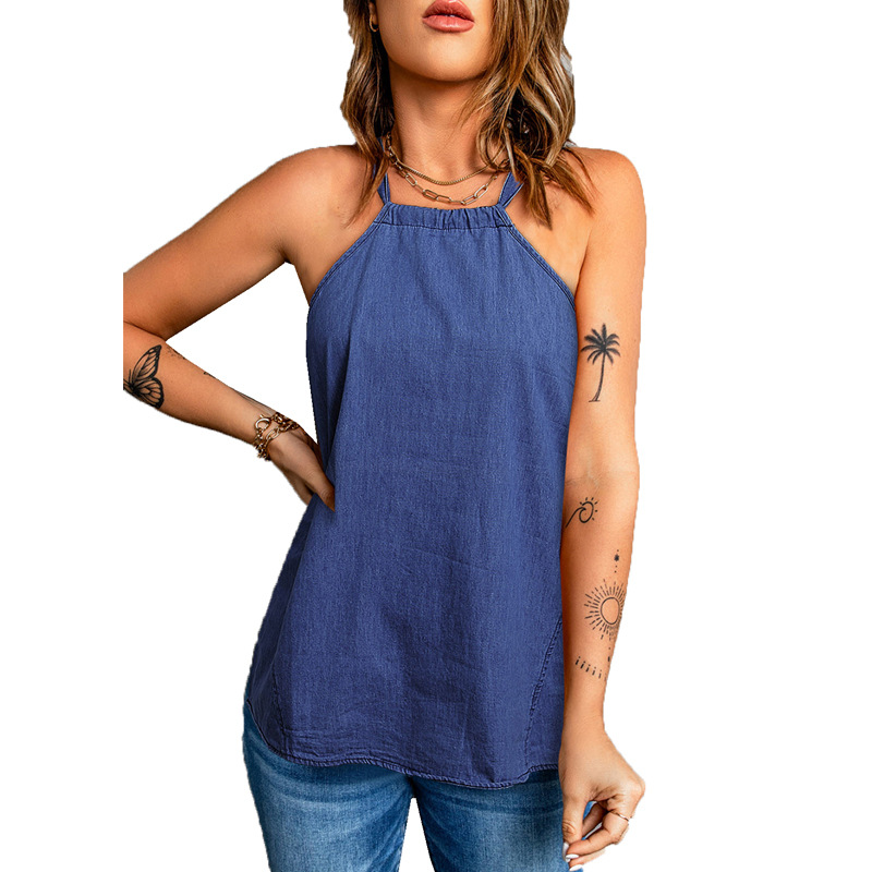 Women'S Fashion Solid Color Halter Neck Loose Tank Top