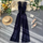 Women Fashion Causal Solid Color Lace Patchwork Hollow Sleeveless Defined Waist Jumpsuits