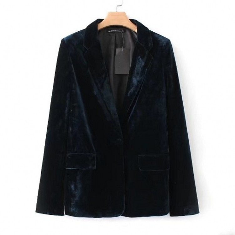 Fashion Vintage Autumn Winter Solid Velvet One Button Blazer