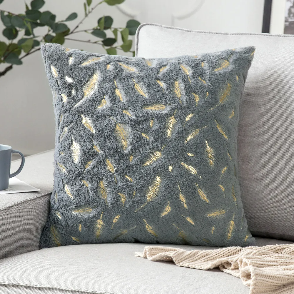 Fashionable Simple Short Plush Bronzing Feather Home Sofa Cushion Cover