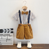 Kids Toddler Big Boys Spring Autumn Fashion Casual British Style Bow Waistcoat Stripe Shirt Suspender Trousers Party Clothing Set