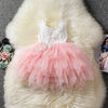 Kids Toddler Girls Fashion Party Cute Sweet Color Crochet Hollow Out Lace Pleated Sleeveless Mesh Party Tutu Dress