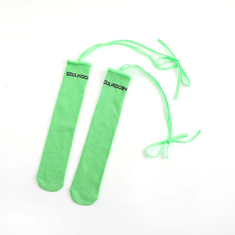 Girls Simple Fluorescent Color Letter Pattern Bandage Design Half-Tube Socks