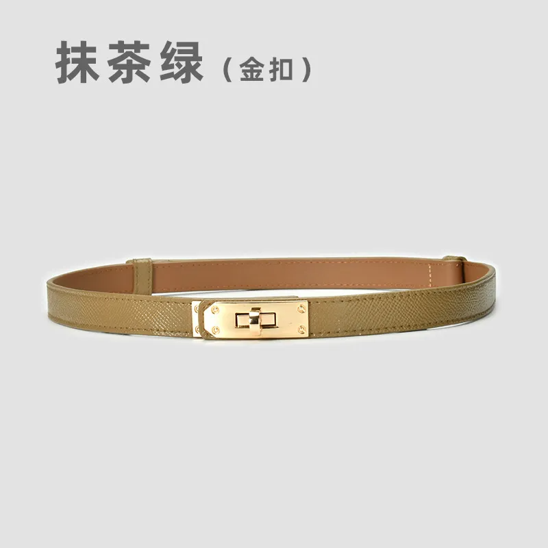 Women'S Casual Fashion Retro Lock Buckle Adjustable Thin Leather Belt