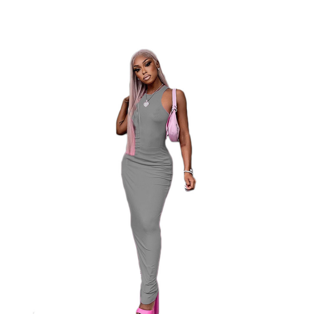 Women Fashion Sexy Basic Solid Color Sleeveless Tight Maxi Dress