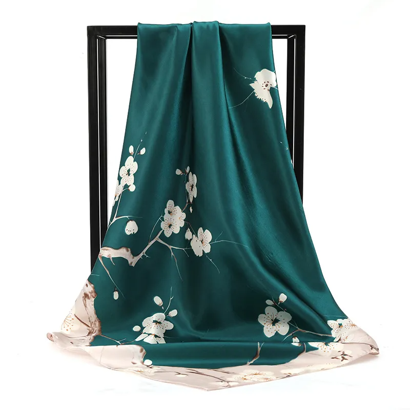 (Buy 1 Get 2) Women'S Retro Simple Plant Floral Imitation Silk Satin Scarf