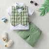 Kids Big Boys Summer Fashion Casual British Style Bow Playd Waistcoat Shirt Shorts Boys Party Clothing Set