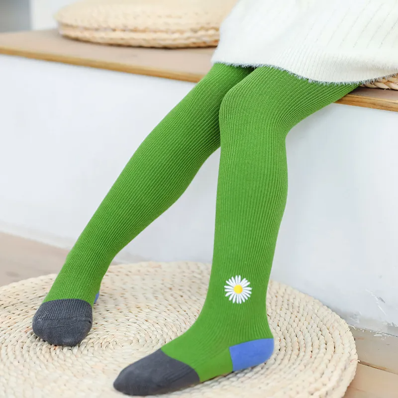 Girl Fashion Daisy Embroidery Knitted Pantyhose