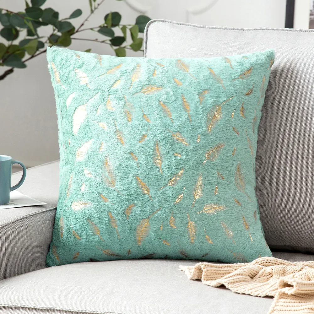 Fashionable Simple Short Plush Bronzing Feather Home Sofa Cushion Cover