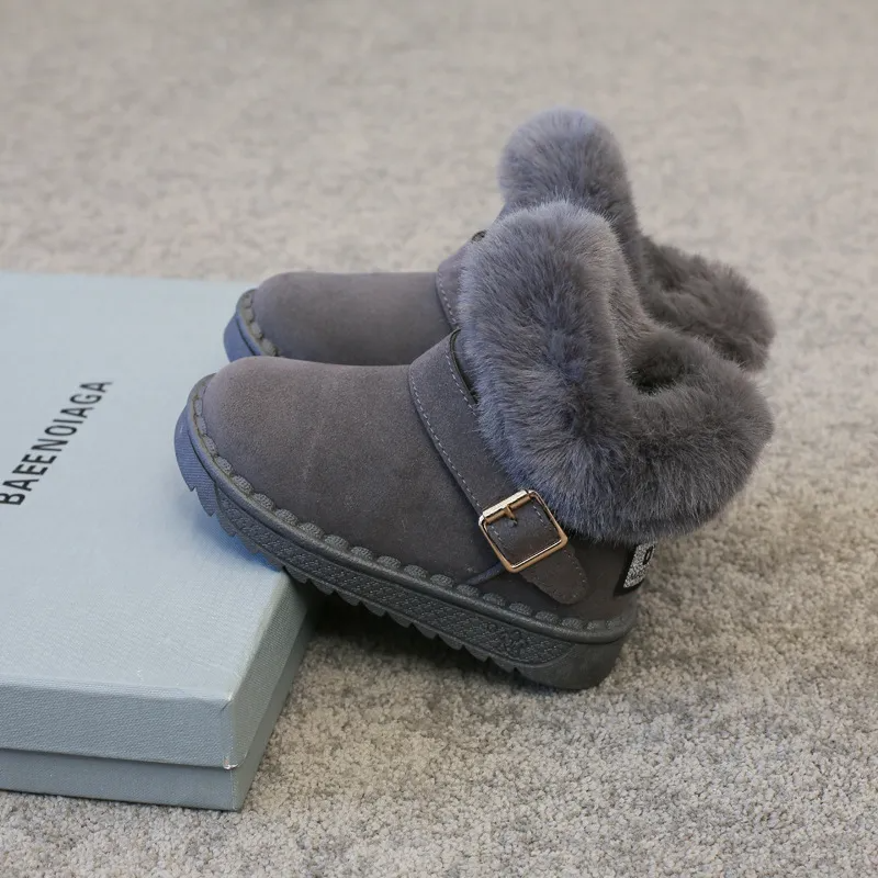 Kids Boys Girls Autumn Winter Fashion Casual Solid Color Metal Buckle Round-Toe Flats Slip On Platform Shoes Snow Short Boots