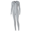 Women Pure Color Zipper Hooded Sports Fitness Jumpsuits