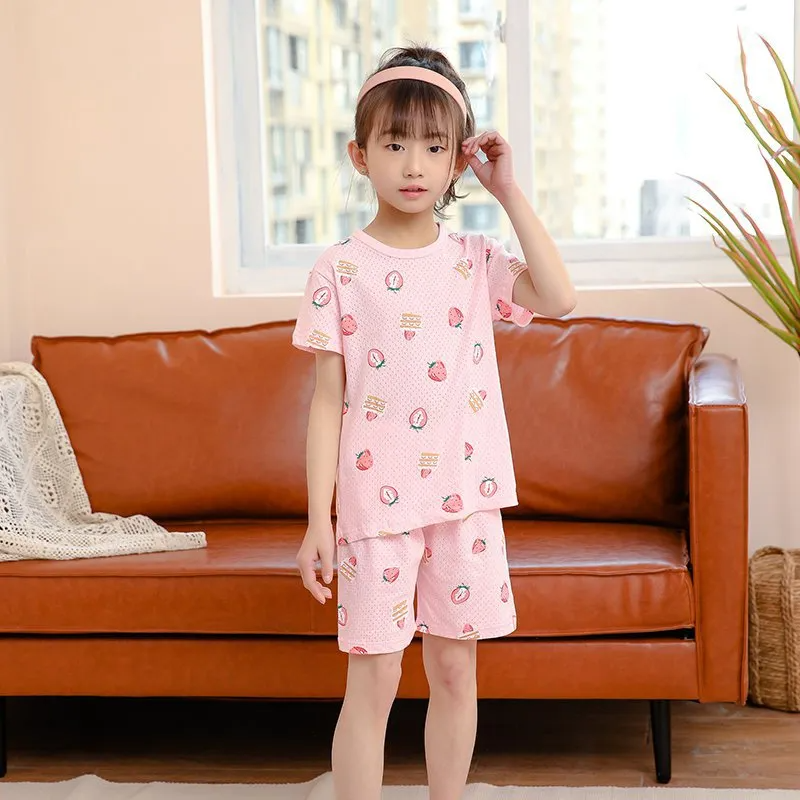 Children Kids Baby Fashion Girls Boys Basic Casual Short Sleeve Cartoon Print Top And Shorts 2pcs Set