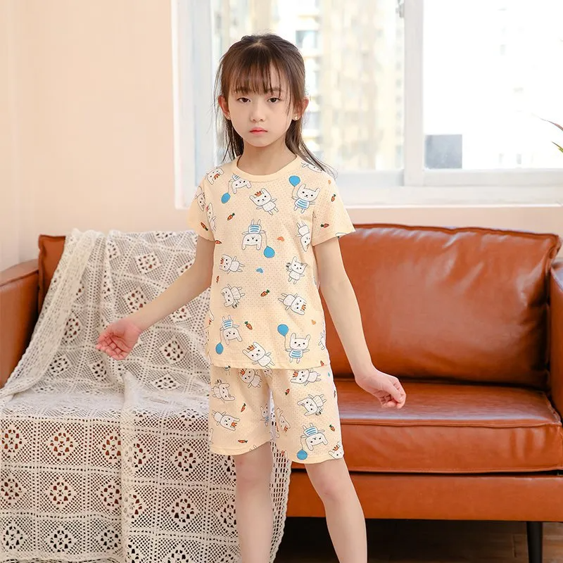 Children Kids Baby Fashion Girls Boys Basic Casual Short Sleeve Cartoon Print Top And Shorts 2pcs Set