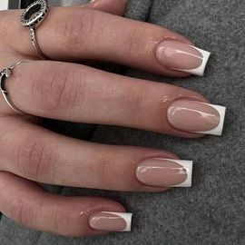 ( Buy 1 Get 2 ) Women Fashion White Border Transparent Wearable False Nails