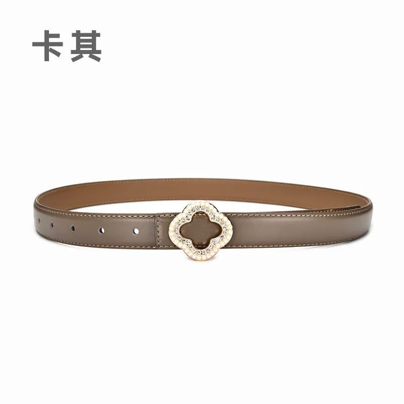 Women'S Fashion Casual Personality Flower-Shaped Rhinestone Alloy Smooth Buckle Leather Belt