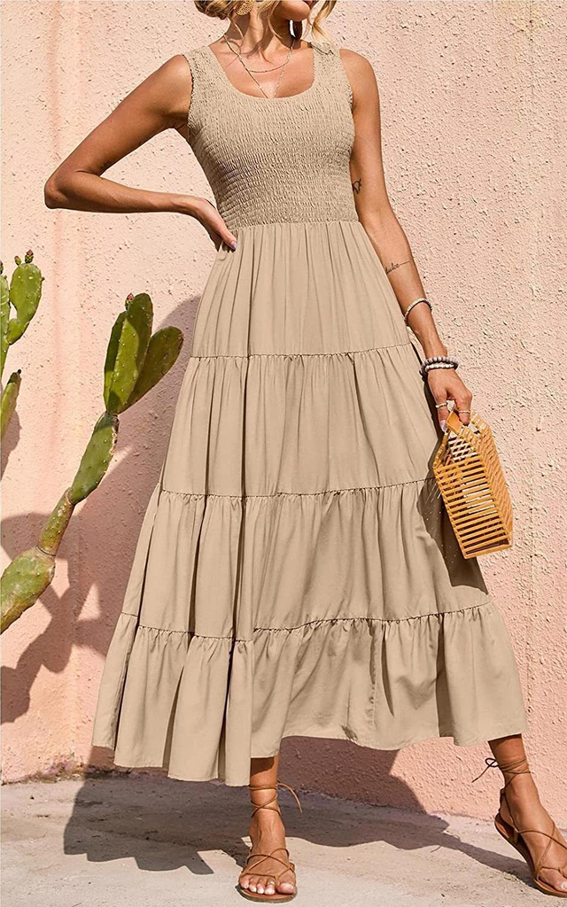 Women'S Fashion Casual Summer Vacation Basic Solid A-Line Swing Dress