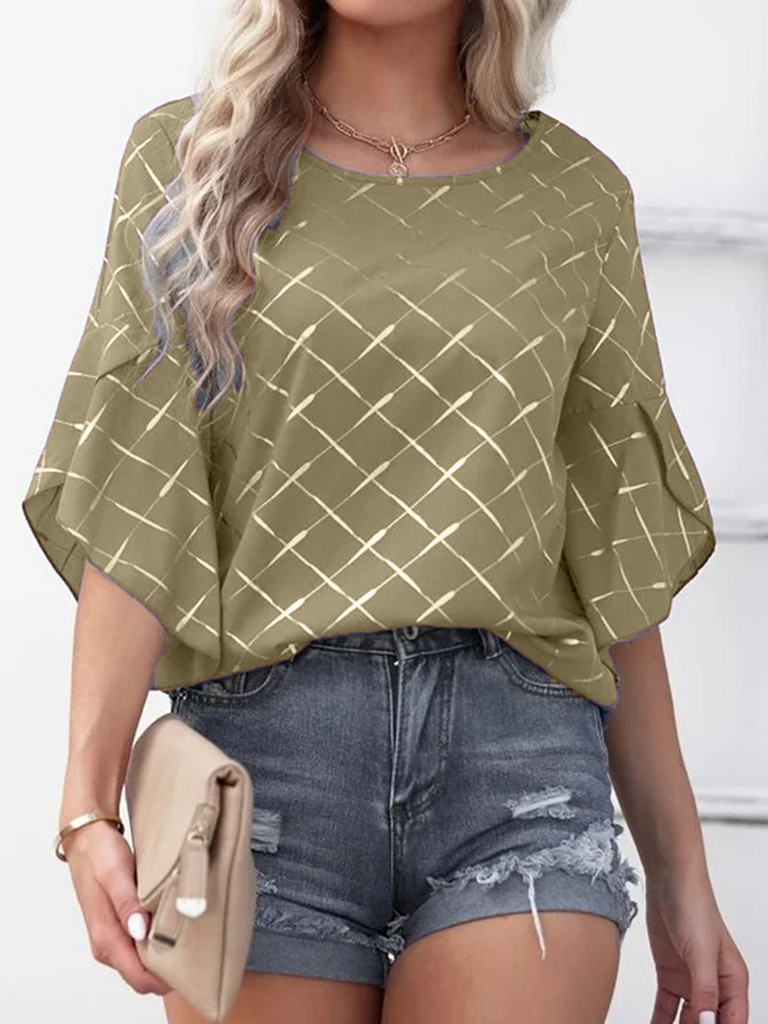 Summer Casual Women Loose Ruffled Sleeve Round Neck Blouse