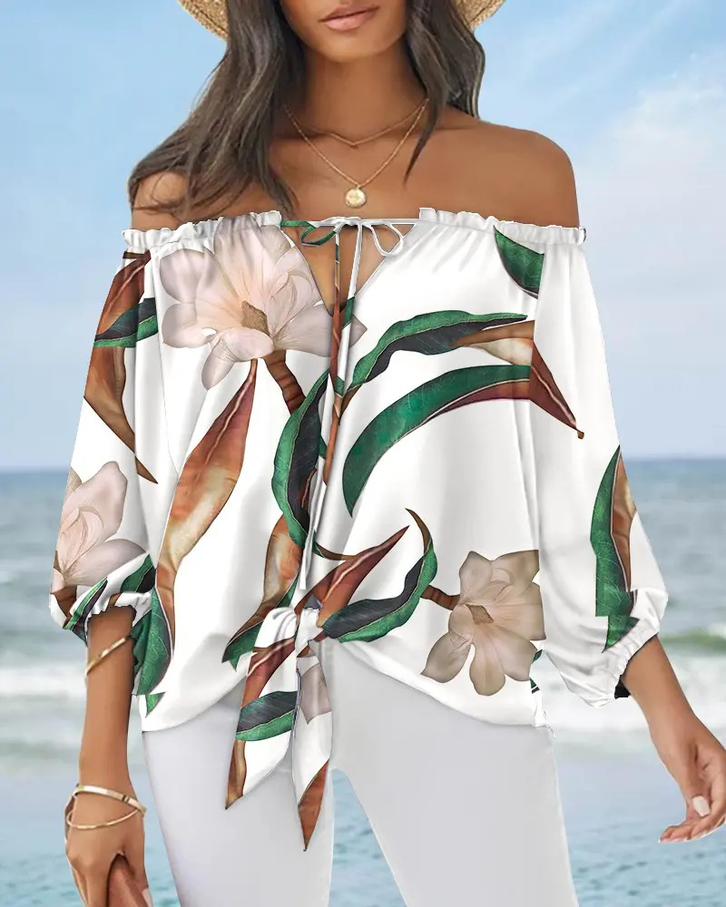 Women Elegant Bohemian Sexy Fashion Floral Print Off-The-Shoulder Top