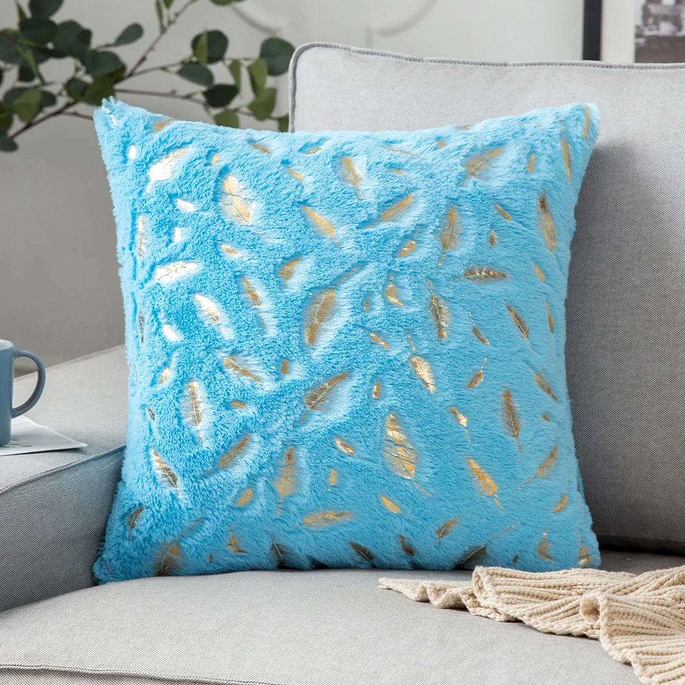 Fashionable Simple Short Plush Bronzing Feather Home Sofa Cushion Cover