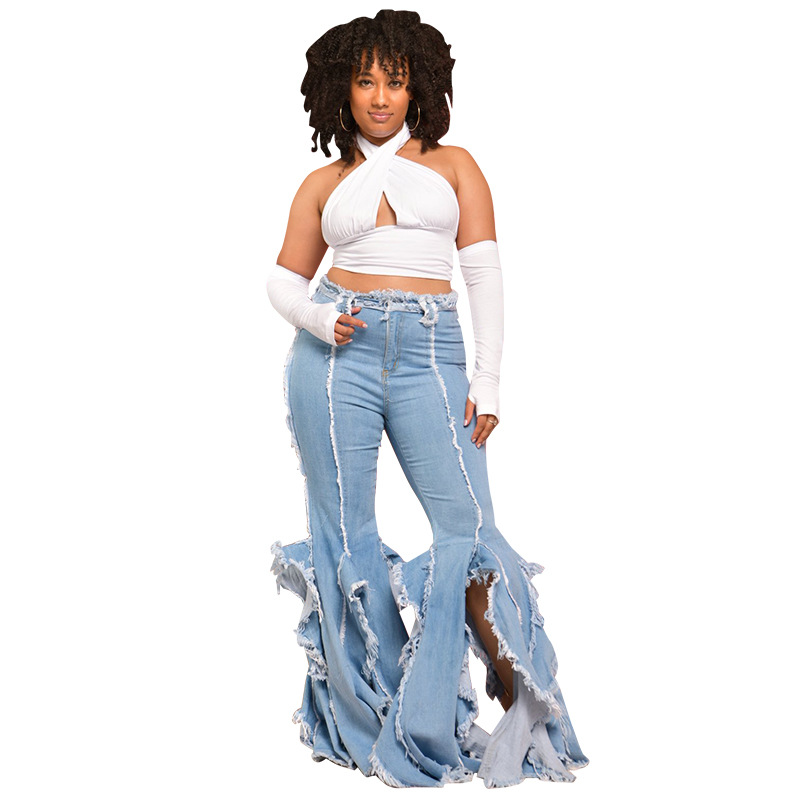 Women'S Fashion Casual Ripped Raw Edge Flared Denim Pants