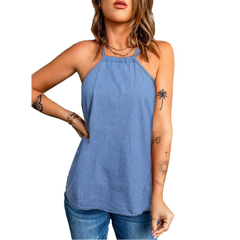 Women'S Fashion Solid Color Halter Neck Loose Tank Top