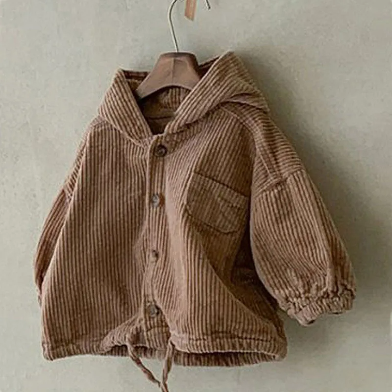 Kids Simple Solid Color Long Sleeve Single-Breasted Hooded Casual Coat