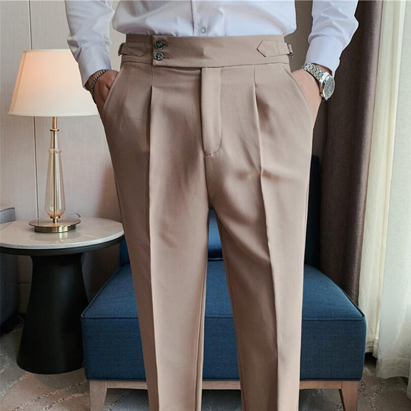 Men Fashion Casual Slim Fit Solid Color Business Suit Dress Pants