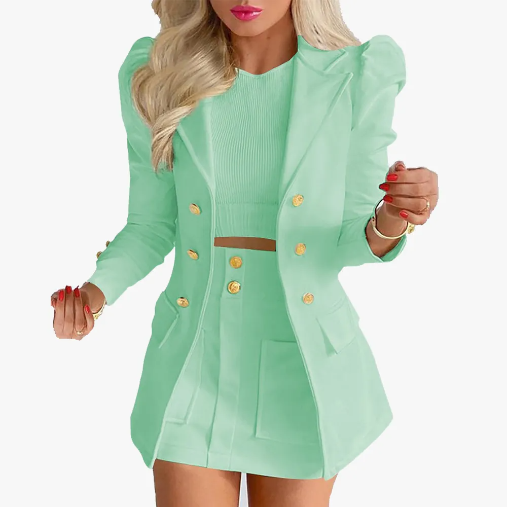 Women Fashion Elegant Plaid Floral Print Suit Top Skirt Two-Piece Set