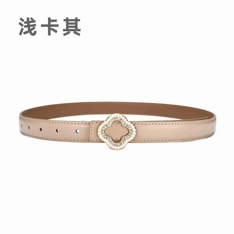Women'S Fashion Casual Personality Flower-Shaped Rhinestone Alloy Smooth Buckle Leather Belt