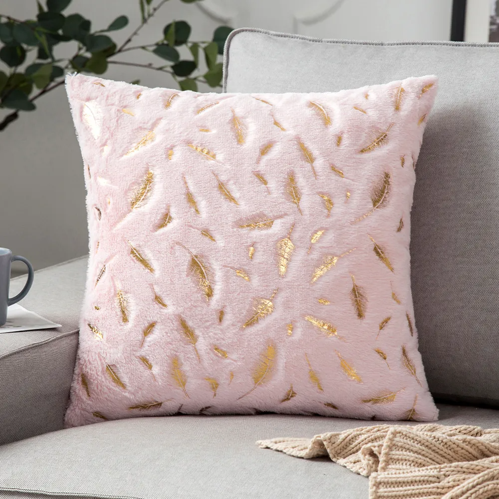 Fashionable Simple Short Plush Bronzing Feather Home Sofa Cushion Cover