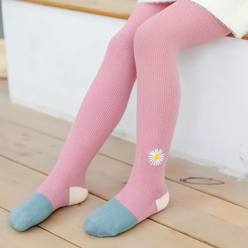 Girl Fashion Daisy Embroidery Knitted Pantyhose