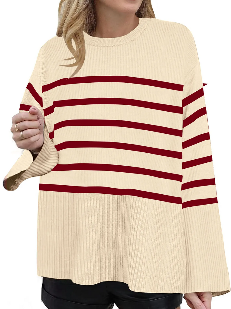 (Buy 1 Get 1 ) Women Fashion Casual Stripe Round Neck Sweater