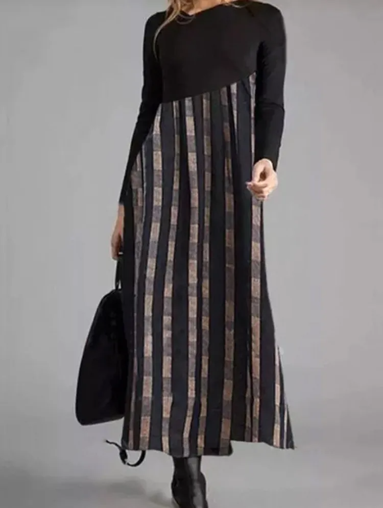 Women Ramadan /Eid Fashion Casual Print Round Neck Long Sleeve Maxi Dress