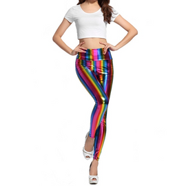Fashion Rainbow Color High-Waisted Women Tight Leggings