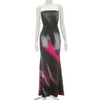 Women Sexy Tie-Dye Printed Strapless Bodycon Maxi Dress