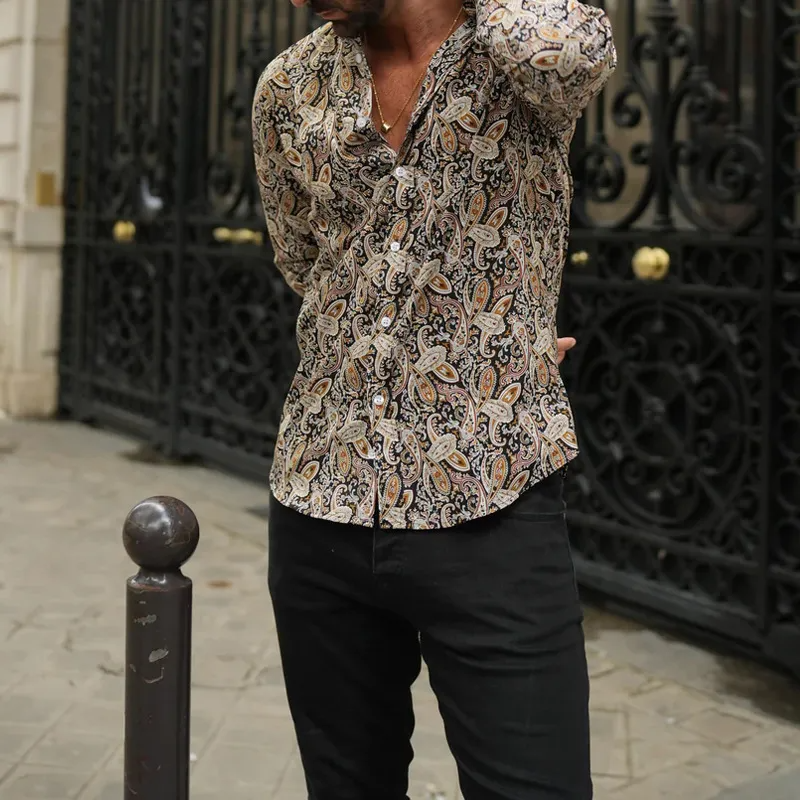 Men'S Fashion Basic Printed Long Sleeve Shirt