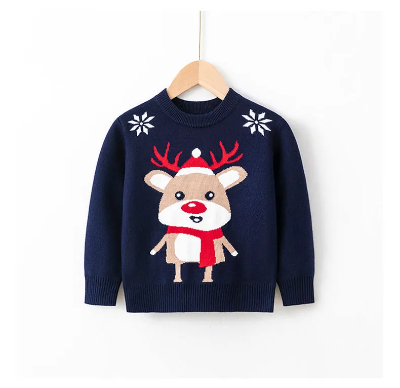 Children Kids Baby Fashion Girls Boys Christmas Long Sleeve Cartoon Elk Knitted Sweater