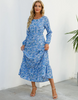 (Buy 1 Get 1) Women Ramadan /Eid Fashion Casual Floral Print Round Neck Long Sleeve Maxi Dress