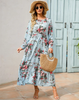 (Buy 1 Get 1) Women Ramadan /Eid Fashion Casual Floral Print Round Neck Long Sleeve Maxi Dress
