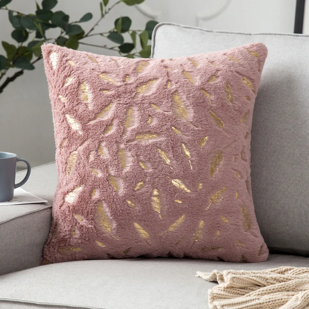 Fashionable Simple Short Plush Bronzing Feather Home Sofa Cushion Cover