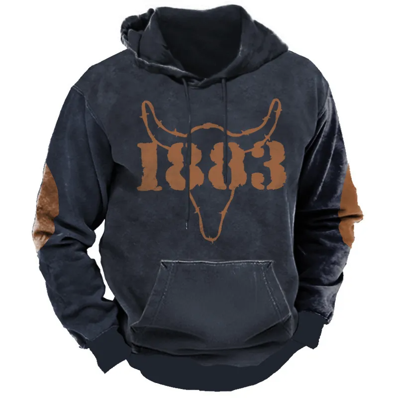 Men Vintage Casual Ethnic Style Basic 3D Print Plus Size Long Sleeve Hoodies