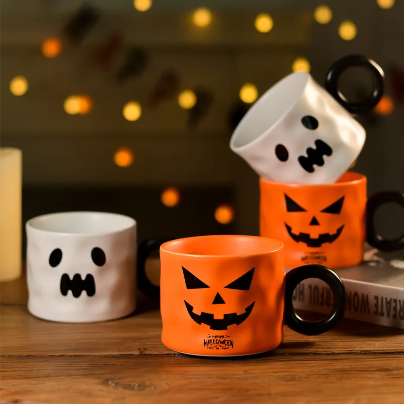 (Buy 1 Get 1)  Nordic Style Household Creative Halloween Pumpkin Design Ceramic Cup Tableware