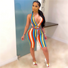 Woman Colorful Striped Bandage Sports Fashion Jumpsuits